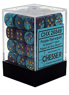 Chessex Gemini 36x12mm Dice Purple-Teal with Gold